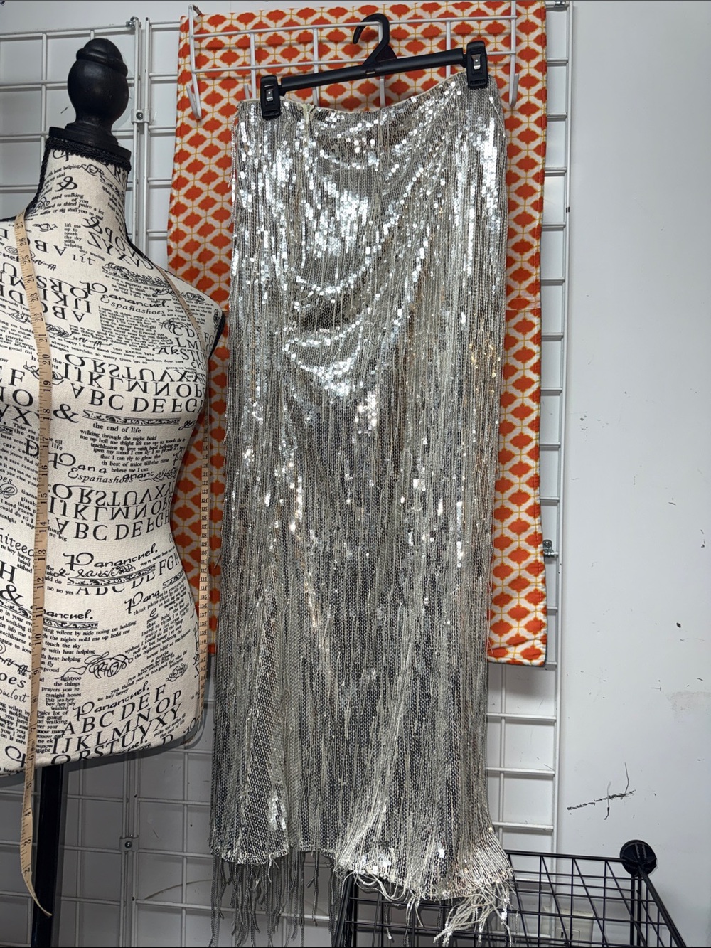 SHEIN Silver Sequin Fringe Maxi Skirt